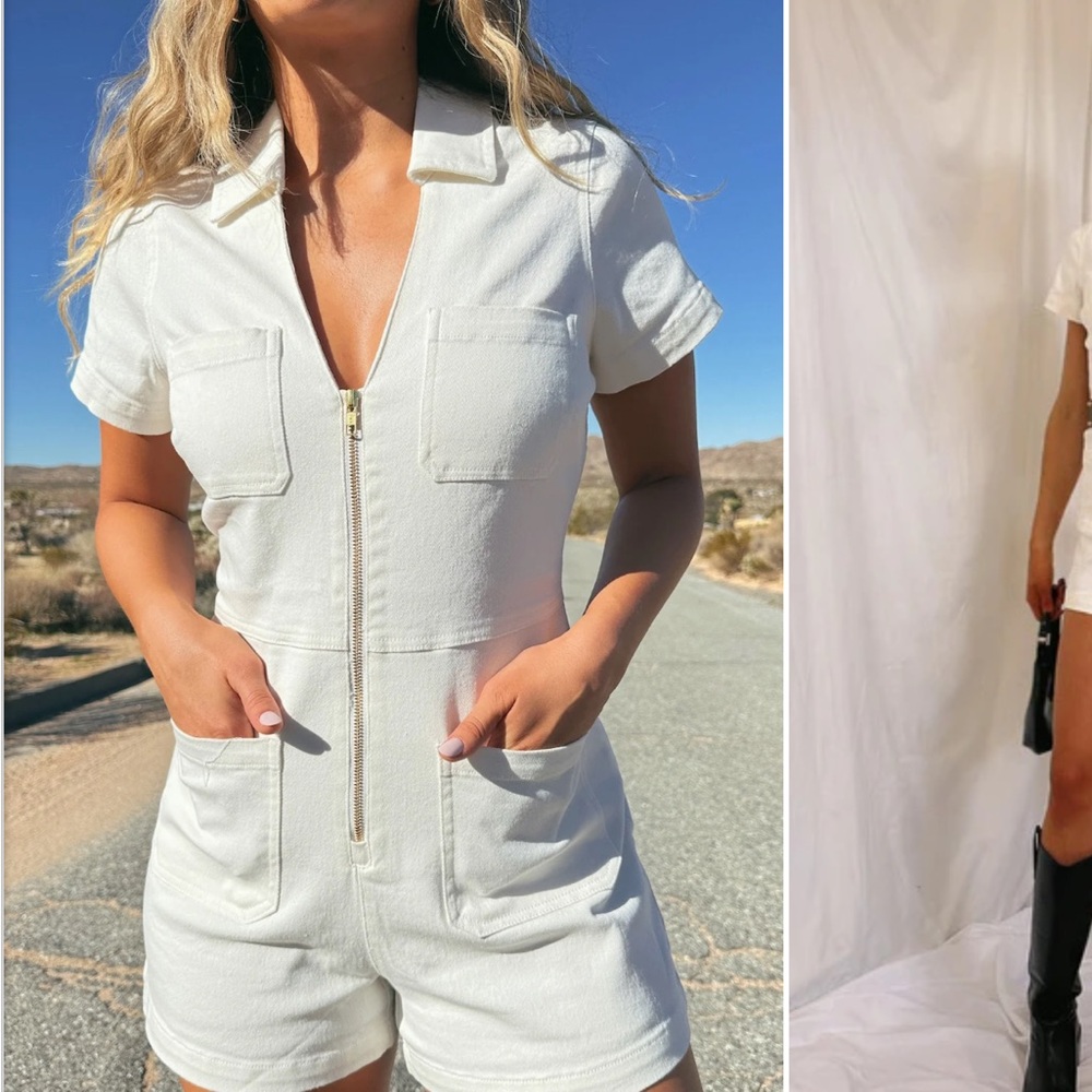 Show Me Your MuMu White Zip-Up Romper